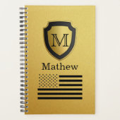 Zwar Schild USA Vlag Monogram Naam Mannelijk Planner (Voorkant)