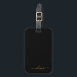 Zwarce Goud Meisjesachtig Script Monogram Naam Mod Bagagelabel<br><div class="desc">Goud en Zwart Monogram Voeg Je Eigen Naam Toe Script Handtekening Kussen. Het bagagelabel is het perfecte cadeau voor een sweet 16 verjaardag,  trouwdag,  bruidsfeest,  baby shower of vrijgezellenfeest voor iemand die een chique elegante en moderne stijl heeft.</div>