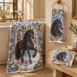 Zwarde Andalusische paard Spaanse tegel Bad Handdoek