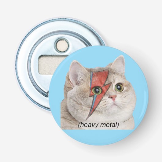 Zware Adembees Cat Meme Heavy Metal Rocker Button Flesopener (Voorkant)