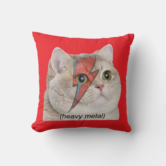 Zware Adembees Kat Meme Heavy Metal Rocker Kussen (Voorkant)