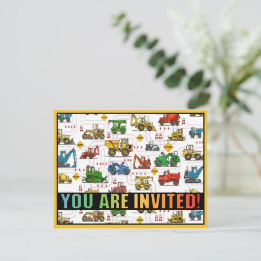 Zware apparatuur Thema Kinder partijuitnodiging Kaart (Staand voorkant)