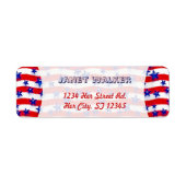 Zware blauwe patriottische sterren boven rode en w etiket (Voorkant)