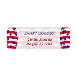 Zware blauwe patriottische sterren boven rode en w etiket