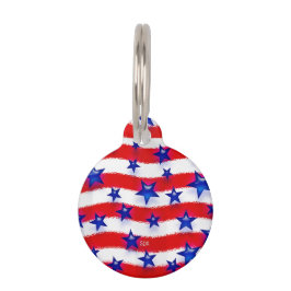 Zware blauwe patriottische sterren boven rode en w huisdierpenning