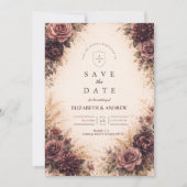 Zware Bourgogne Bloemige Herfst Bruiloft Save The Date (Voorkant)