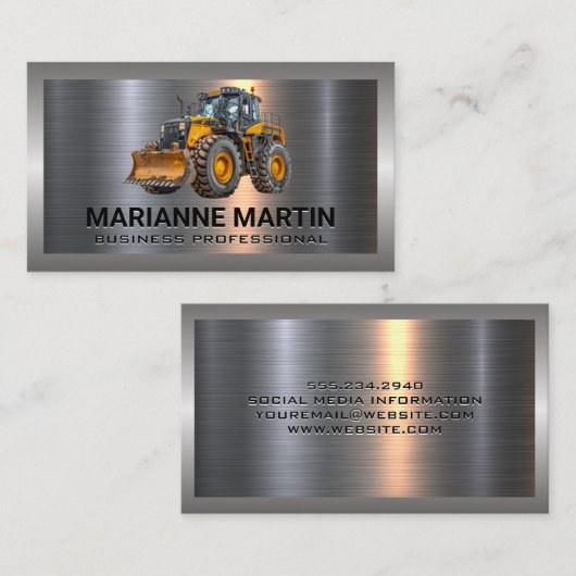 Zware Bouwvoertuigen | Metalen  Visitekaartje (Voorkant / Achterkant)