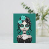 Zware dag van het dode meisje op Blauwgroen blauw Briefkaart (Staand voorkant)