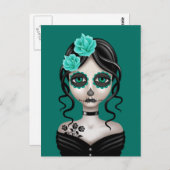 Zware dag van het dode meisje op Blauwgroen blauw Briefkaart (Voorkant / Achterkant)