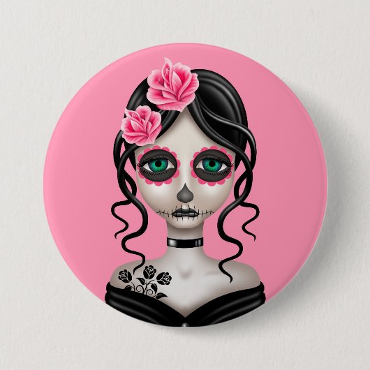 Zware dag van het dode meisje op roze ronde button 7,6 cm (Voorkant)