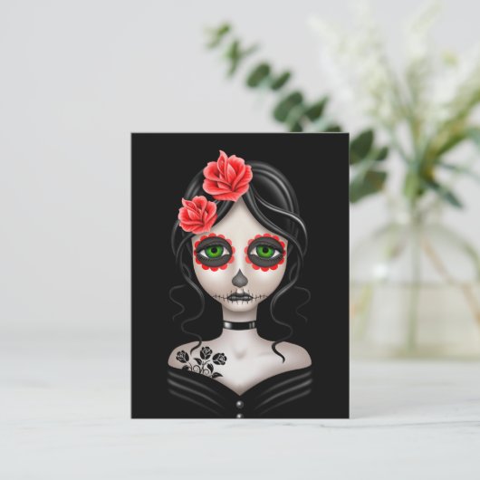 Zware dag van het dode meisje op zwart briefkaart (Staand voorkant)