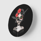 Zware dag van het dode meisje op zwart ronde klok (Hoek)