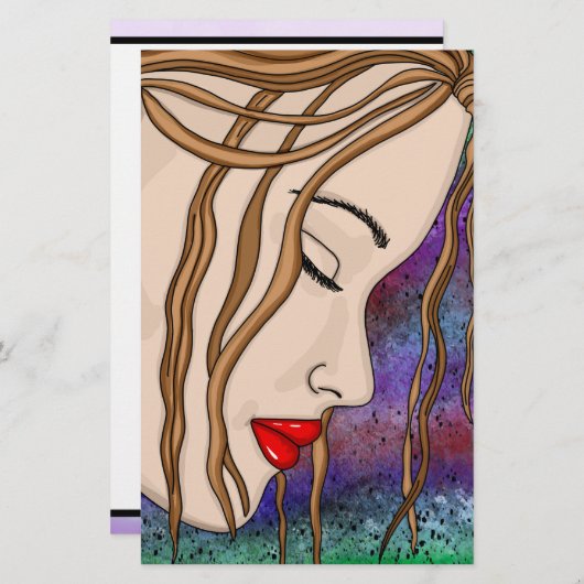 Zware dame in diepzinnige digitale kunst briefpapier (Voorkant / Achterkant)