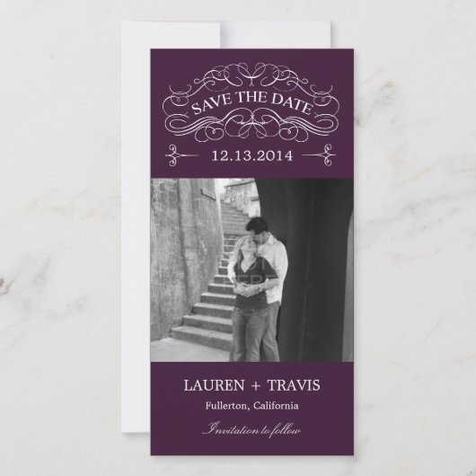 Zware draden sparen de Datum Fotokaart - Paars Save The Date (Voorkant)