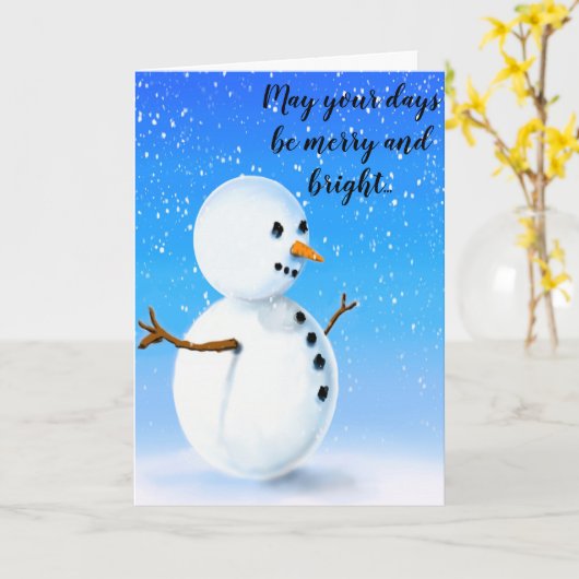 Zware en heldere sneeuwpop op een knappe winterbla kaart (Gele Bloem)