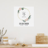 ZWARE FLORAL WREATH WATERVERF BABY BIRTSTATS POSTER (Keuken)