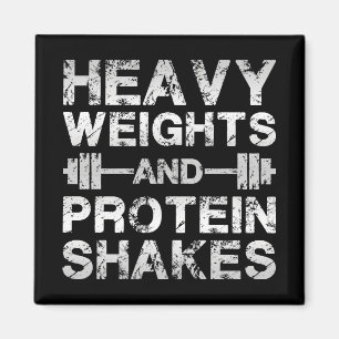 Zware gewichten en eiwit shakes - Gym Workout Magneet