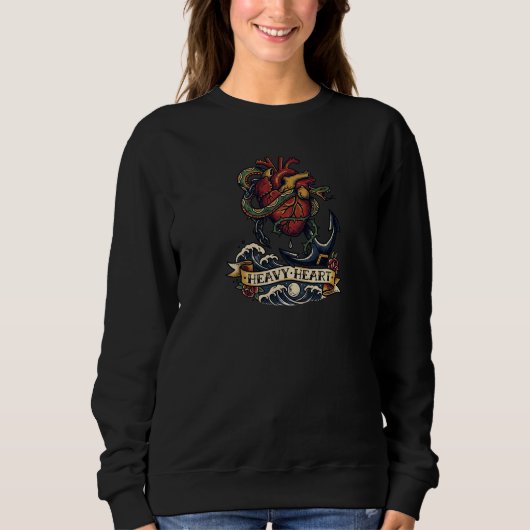 Zware Hart Anker Slang Tattoo Flash Melancholie B Trui (Voorkant)