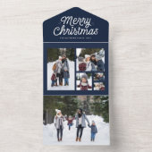 Zware kerstretro navy zes foto-collage all in one uitnodiging (Binnen)