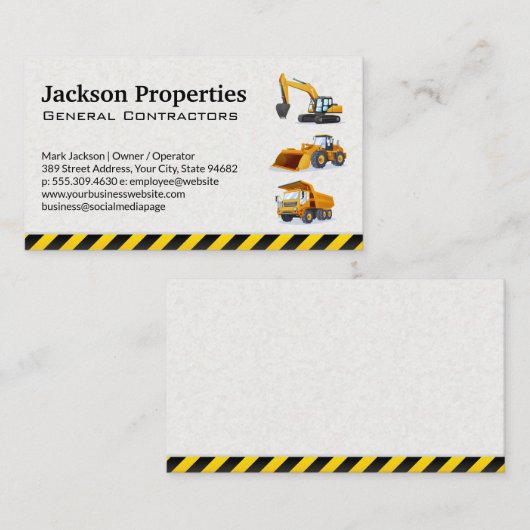 Zware machines voertuigen | Bouwoperators Visitekaartje (Voorkant / Achterkant)