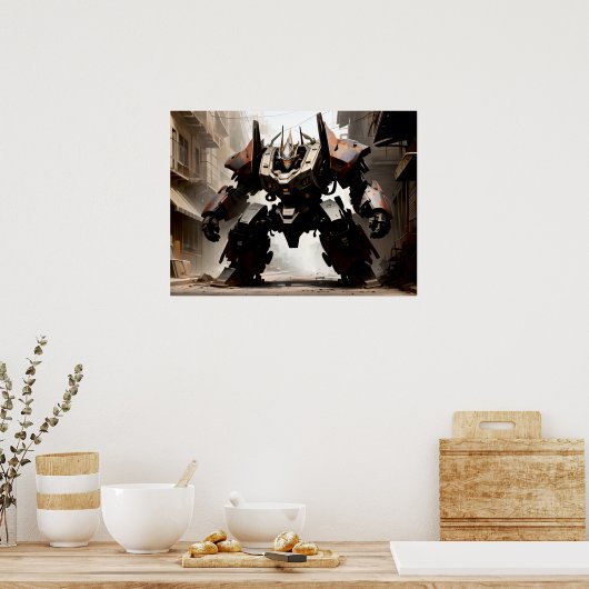 Zware mech in agressieve houding poster (Keuken)