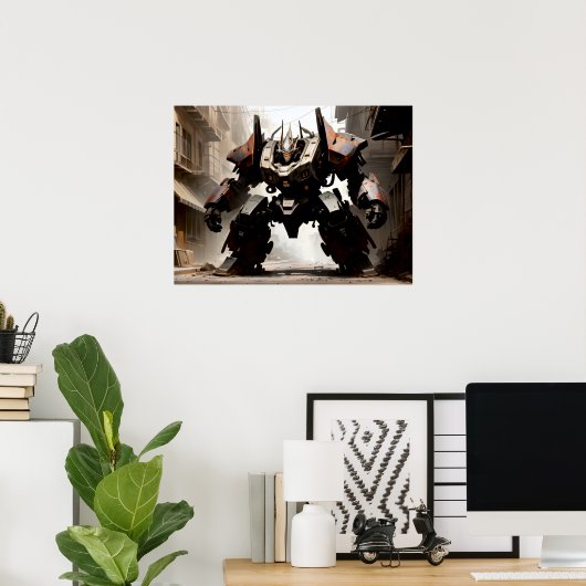 Zware mech in agressieve houding poster (Thuiskantoor)