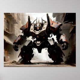 Zware mech in agressieve houding poster