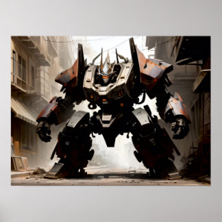 Zware mech in agressieve houding poster
