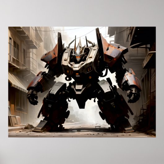 Zware mech in agressieve houding poster (Voorkant)