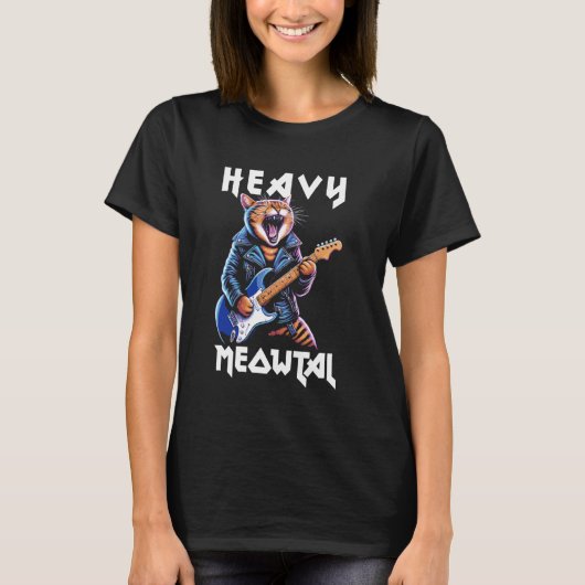 Zware Meowtal - Grappige Kat & Zware Metal T-shirt (Voorkant)