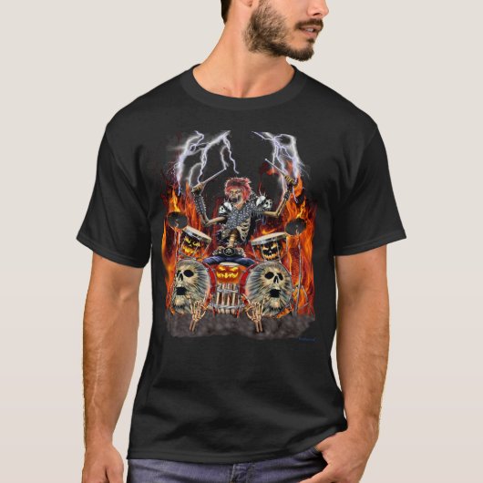ZWARE METAAL ZOMBIE-DRUMMER T-SHIRT (Voorkant)