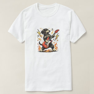 Zware Metal Dachshund Rocker Rode Elektrische Gita T-shirt