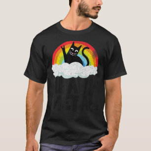 Zware Metal Kat Regenboog Retro Kids Goth Grappige T-shirt
