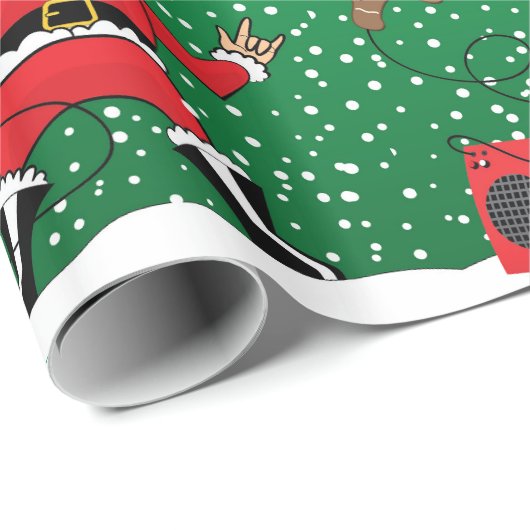 Zware Metal Kerstman Cadeaupapier (Rol Hoek)