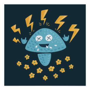 Zware Metal Music Funny Cartoon Mushroom Perfect Poster