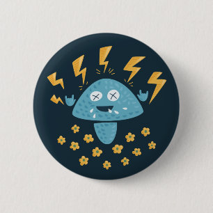 Zware Metal Music Funny Cartoon Mushroom Ronde Button 5,7 Cm