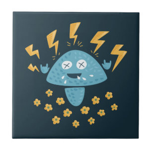 Zware Metal Music Funny Cartoon Mushroom Tegeltje