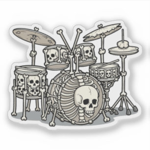 Zware Metal Skelet Drumstel Sticker