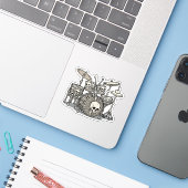 Zware Metal Skelet Drumstel Sticker (Laptop met iPhone)