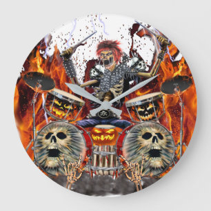 ZWARE METAL ZOMBIE DRUMMER GROTE KLOK