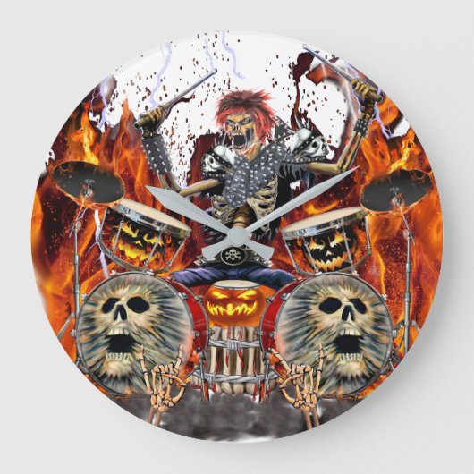 ZWARE METAL ZOMBIE DRUMMER GROTE KLOK (Voorkant)