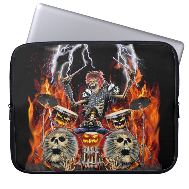 ZWARE METAL ZOMBIE DRUMMER LAPTOP SLEEVE (Voorkant)