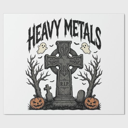 Zware Metalen Halloween Kerkhof Vectorontwerp_1 Cadeaupapier (Vlak)