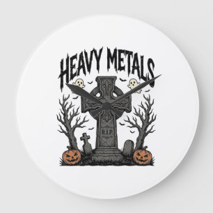 Zware Metalen Halloween Kerkhof Vectorontwerp_1 Grote Klok