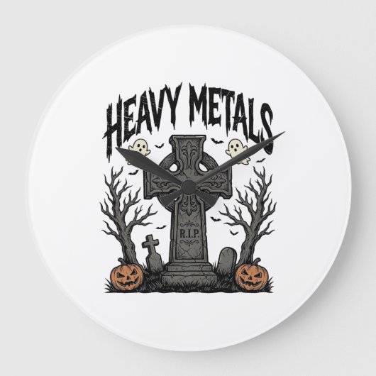Zware Metalen Halloween Kerkhof Vectorontwerp_1 Grote Klok (Voorkant)