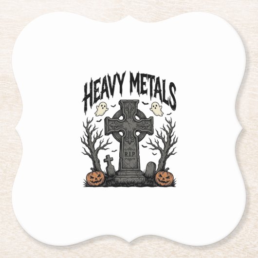 Zware metalen Halloween kerkhof vectorontwerp_1 Kartonnen Onderzetters (Voorkant)