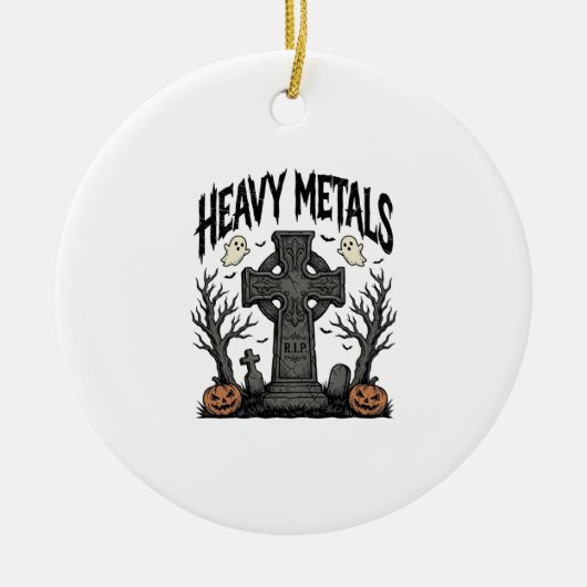 Zware Metalen Halloween Kerkhof Vectorontwerp_1 Keramisch Ornament (Voorkant)