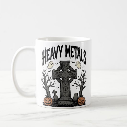 Zware Metalen Halloween Kerkhof Vectorontwerp_1 Koffiemok (Links)