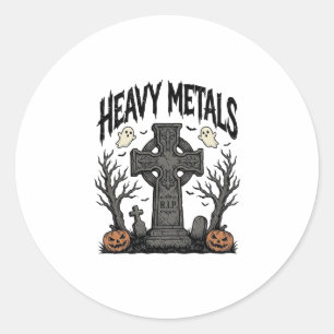 Zware Metalen Halloween Kerkhof Vectorontwerp_1 Ronde Sticker