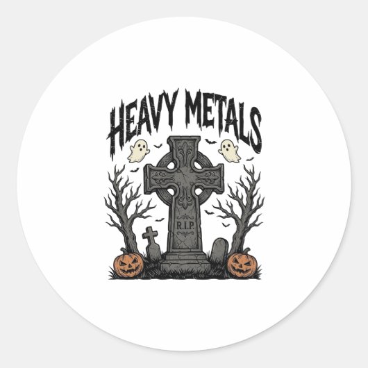 Zware Metalen Halloween Kerkhof Vectorontwerp_1 Ronde Sticker (Voorkant)